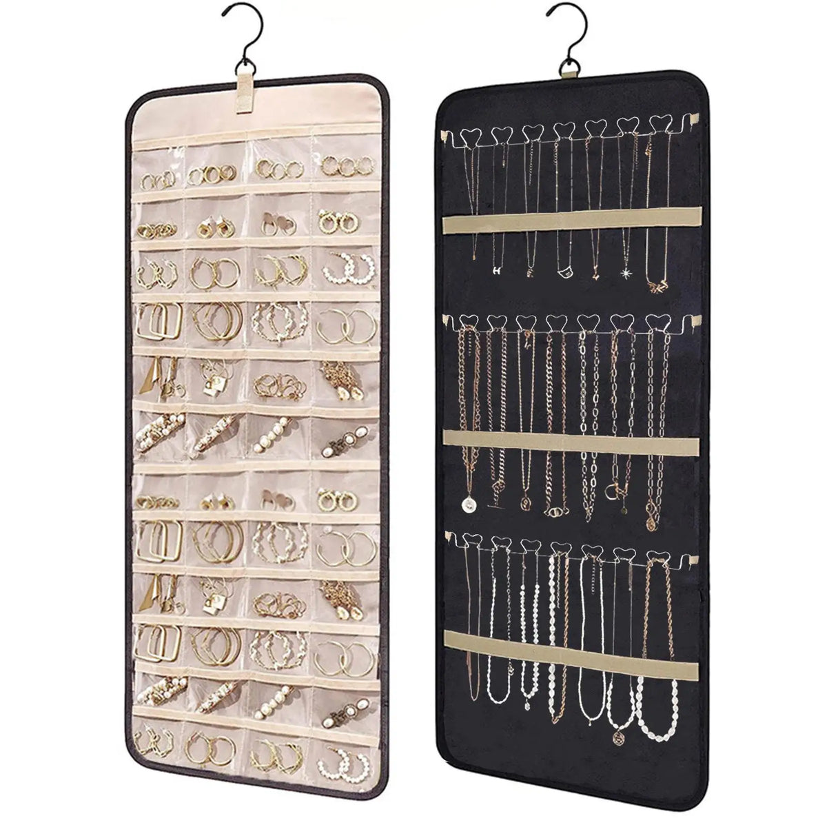 porte bijoux suspendu noir moderne 48 grilles tissées crochets