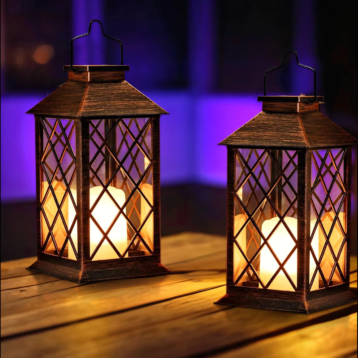 lanterne solaire suspendue vintage bougie led marron grille contemporaine étanche patio jardin fête