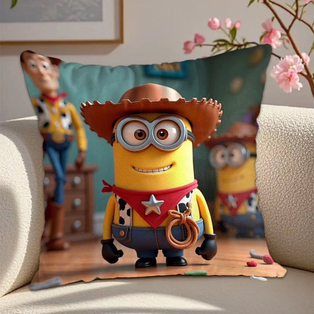 housse coussin motif minions multicolore polyeste decoratif lit chaise voiture cartoon festive