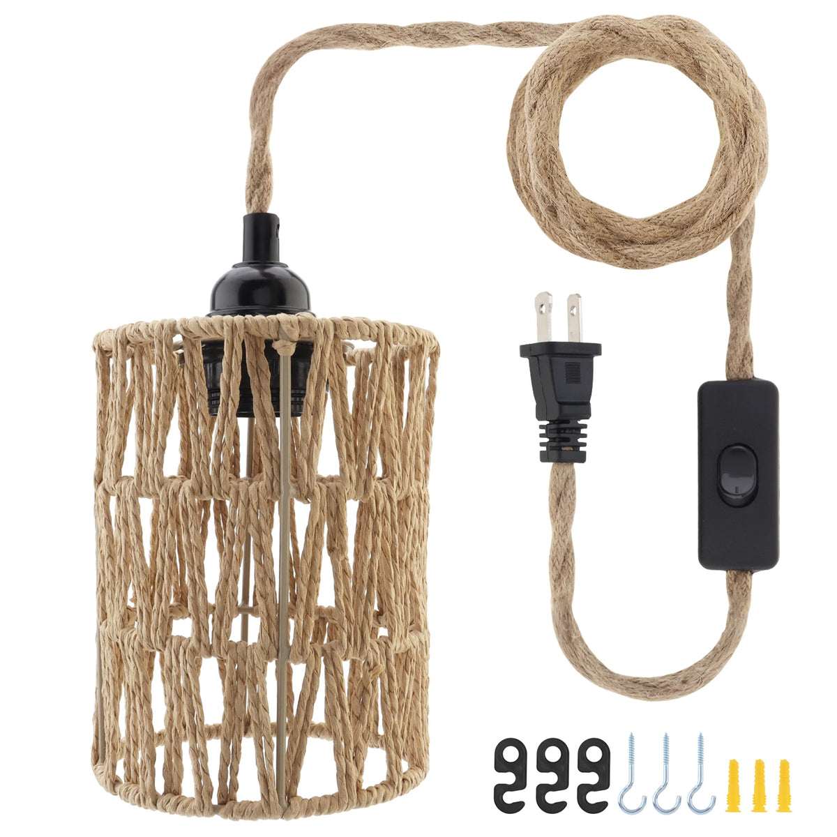 lampe suspendue tressée rustique boho câble électrique interrupteur crochets différentes couleurs chambre salon