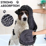 serviette bain chien chenille pattes imprimées grise bleue blanche confortable pratique
