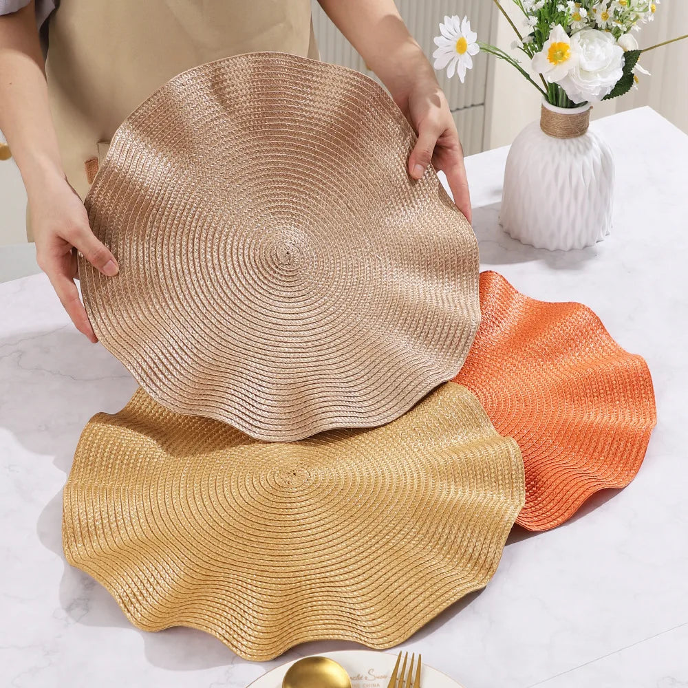 placemats ronds tissu rayures concentriques moderne rose doré rouge gris beige orange festive