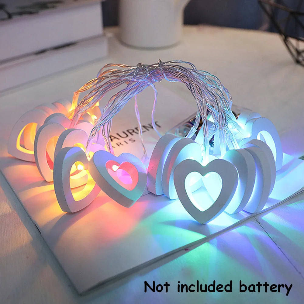 Guirlande LED bois cœur 1.5 mètres ambiance féerique