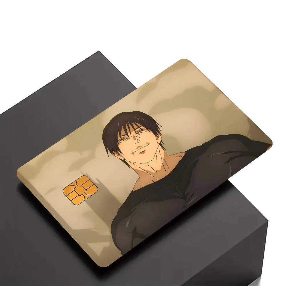 cartes crédit personnalisées adhésives anime fushiguro épée motif abstrait moderne blanc noir orange