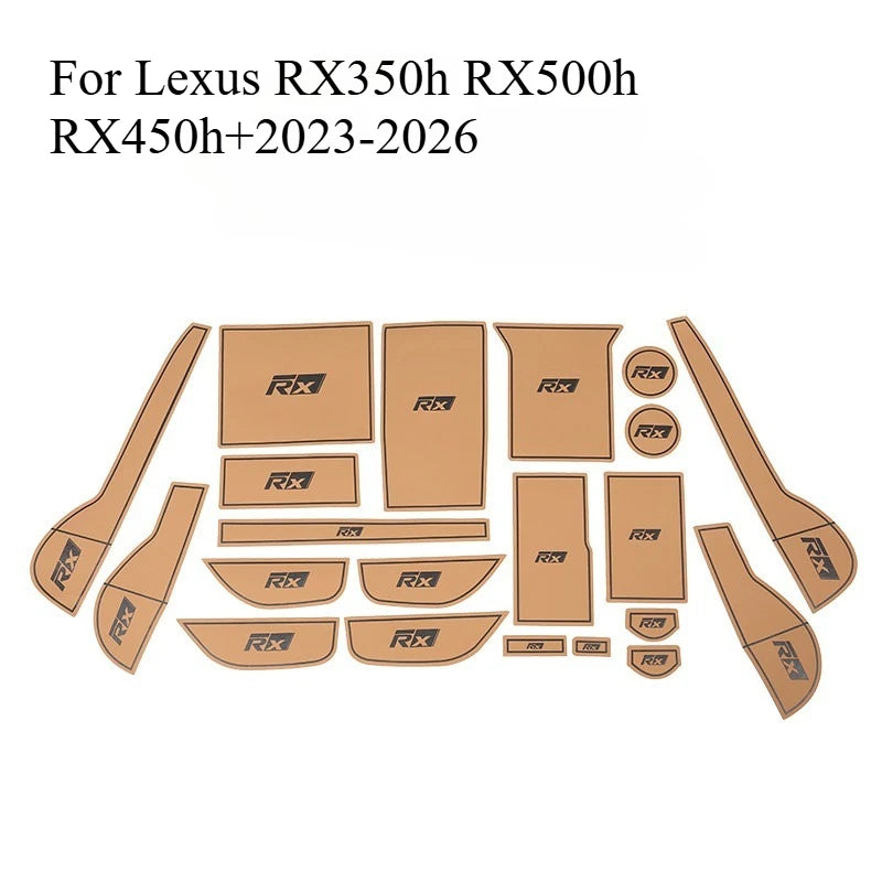 tapis porte console centrale marron logo rx adhésif cuir microfibre léxus rx350h rx500h rx450h+