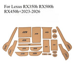 tapis porte console centrale marron logo rx adhésif cuir microfibre léxus rx350h rx500h rx450h+