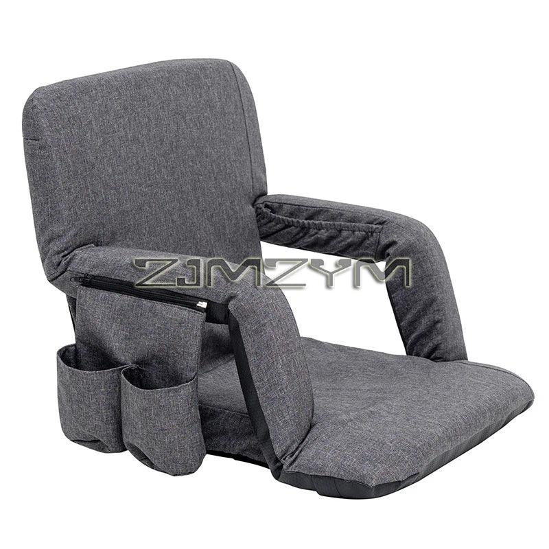 fauteuil pliable moderne gris tissu uni portable poches appui tête adjustableextérieurcamping