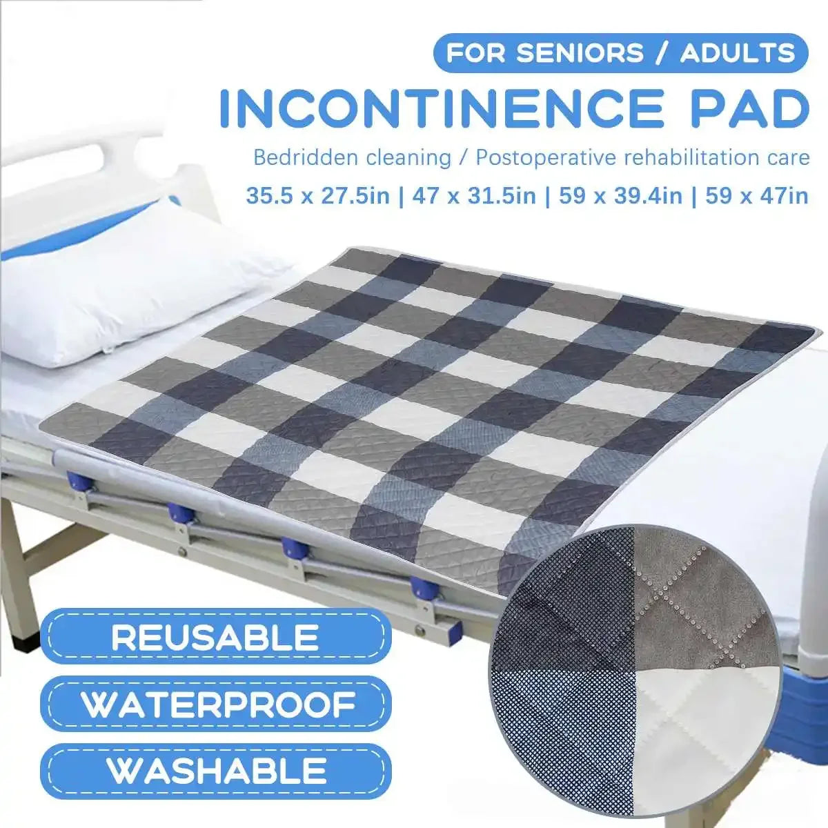 coussin absorbant gris blanc carreaux moderne coton imperméable lavable lit protection incontinence adultes enfants