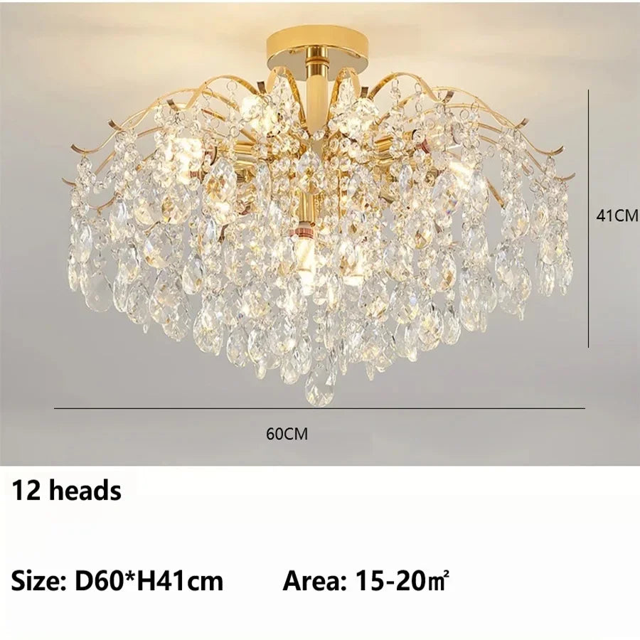 plafonnier moderne luxueux cristal pendans or led salon décoration lustreintérieur chambre château
