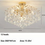 plafonnier moderne luxueux cristal pendans or led salon décoration lustreintérieur chambre château