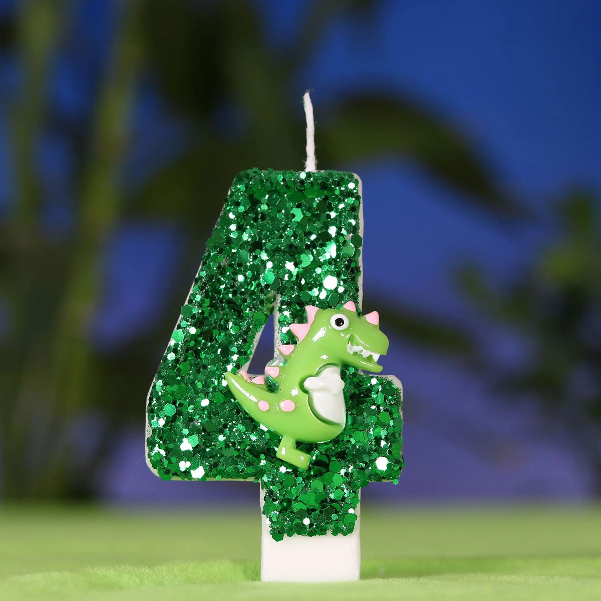 bougies anniversaire forme chiffre glitter vert dinosaure décoratives tringle inclusion boîte transparente