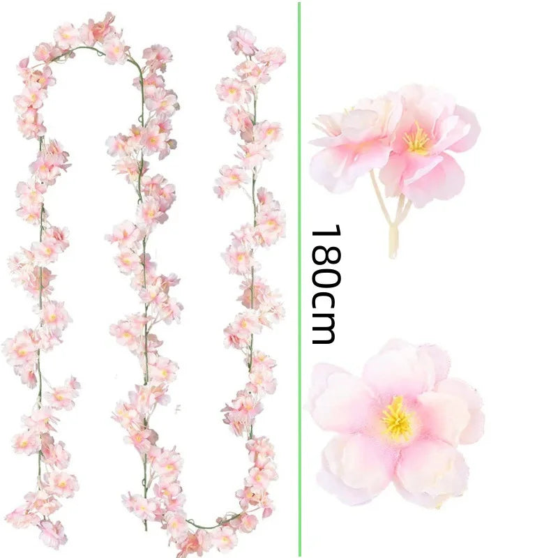 guirlande fleurs artificielles rose clair modernes intérieur mariage anniversaire baby shower clips fixations 180cm