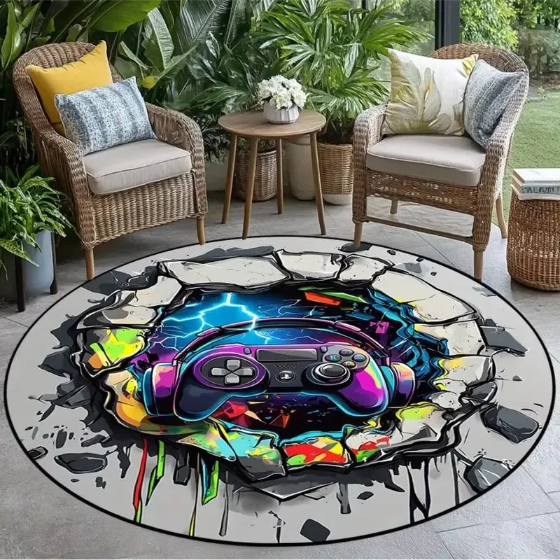 tapis rond gamer manette couleur vive moderne antidérapant polyestère extérieur intérieur chambre