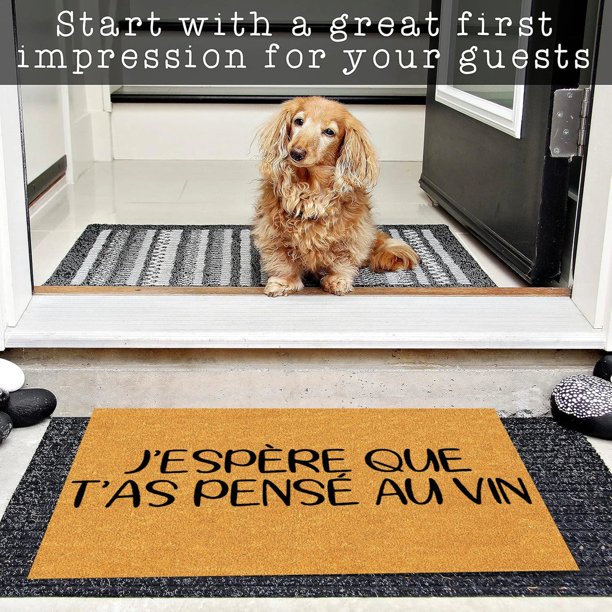 tapis porte imperméable antidérapant inscription vin humoristique extérieur intérieur beige noir