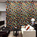 panneau mural décoratif 3d géométrique abstrait moderne triangles bois peints rouge orange Jaune Vert