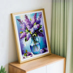 kit broderie diamant bouquet lilas vase verre bleu floral réalistes instructions violet lavender bleu