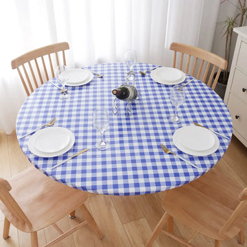 nappe table ronde imperméable pvc motif feuilles bleu clair blanc bord élastique cuisine