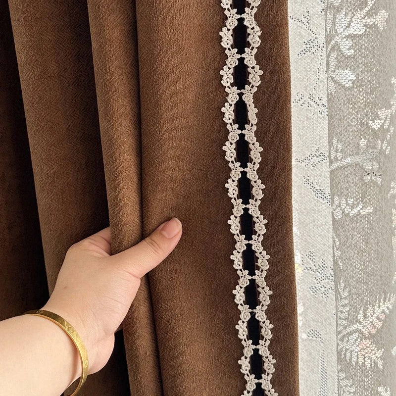 rideau occultant marron foncé tissu chenille épais moderne salon chambre fenêtre