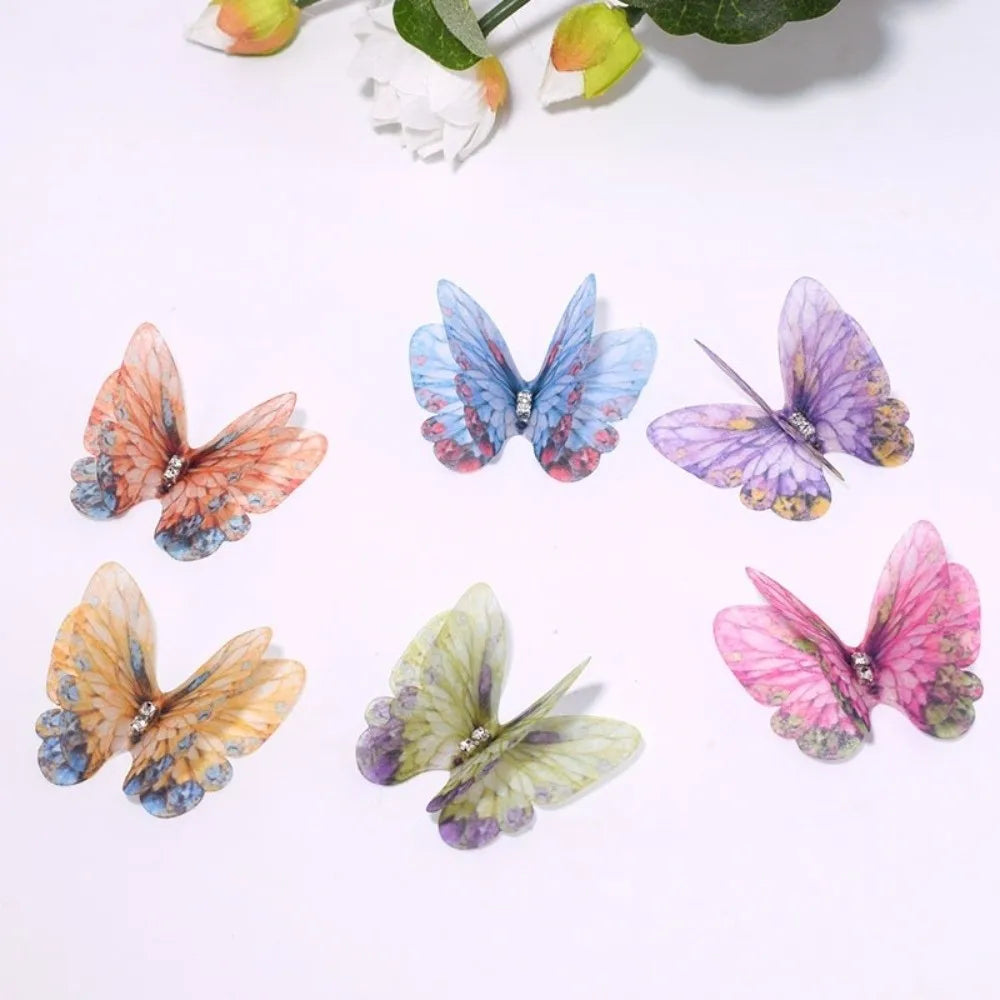 papillons artificiels clips couleur violet bleu vert rose orange imprimés semi transparents pack 50