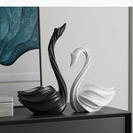 décoration intérieure statuette cygne noir blanc moderne élégante vase fleuri minimaliste