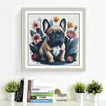kit broderie chien fleurs multicolore toile imprimée coton instructions outils moderne