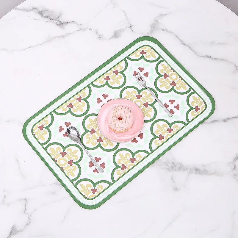 tapis table classique motifs floraux géométriques silicone respectueux environnement vert beige marron orange