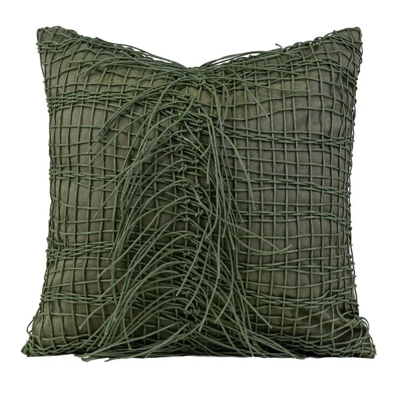 housse coussin vert olive motif géométrique contemporain polyester respectueux environnement coussin