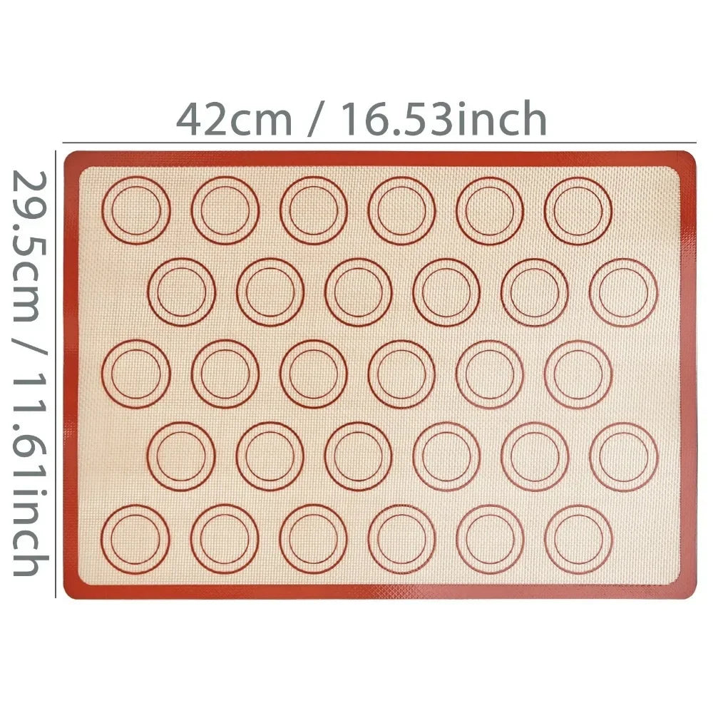 tapis cuisson silicone macarons cercles imprimés beige rouge moderne