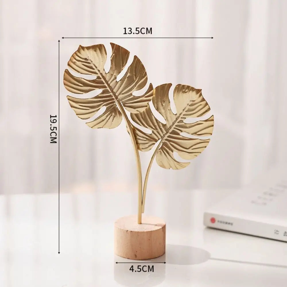 décoration moderne plante artificielle feuilles ginkgo dorées base bois minimalisteintérieur ornement sculpté résine polie