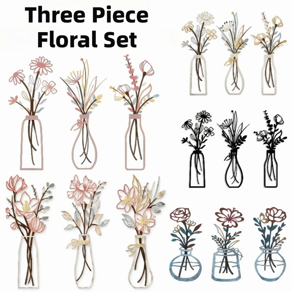décoration murale moderne fleurs bouteilles vis auto adhésif multicolore minimaliste