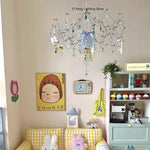 lustre cristal transparent argenté classique branches lumineuses chambre salon