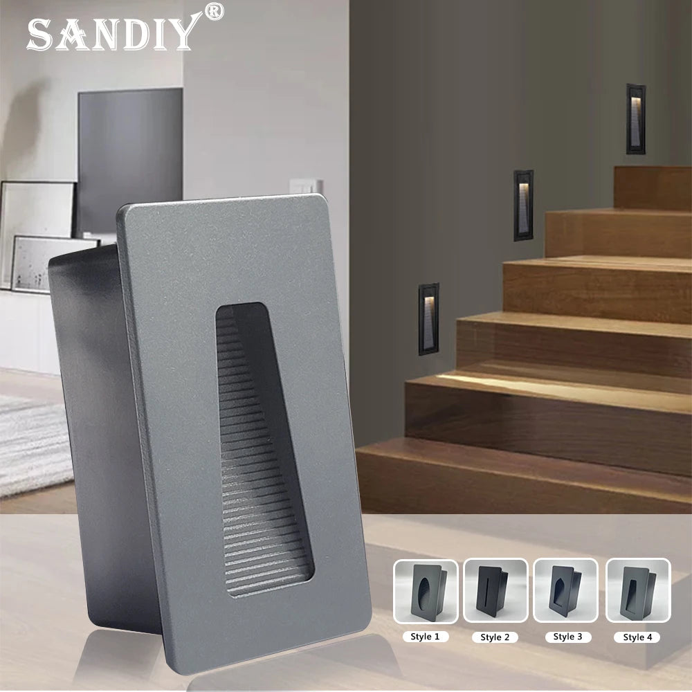 Lampe d'escalier LED gris moderne finition lisse boîte LED haute luminosité aluminium