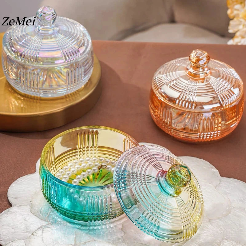 boîte bonbons cristal transparente rétro élégante blanches vintage orange bleu vert jaune gravé