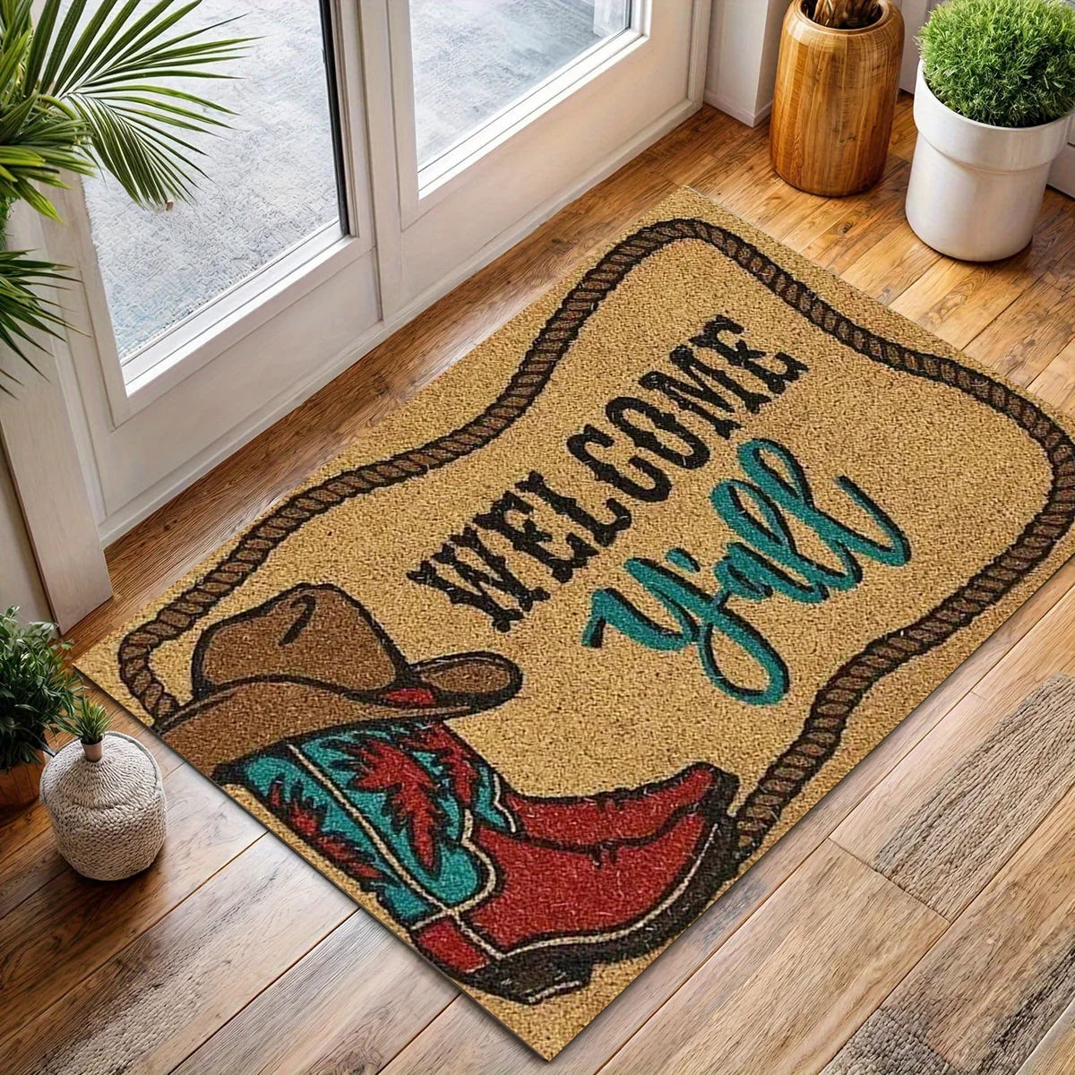 tapis d'entrée moderne antidérapant résistant bactéries 30x50cm 40x60cm noir motif bottes cowboys