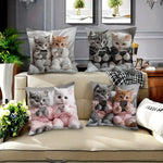 taies d'oreiller imprimées polyester chatons mignons coussins décoratifs zippés maison 45x45cm 50x50cm chambre lit