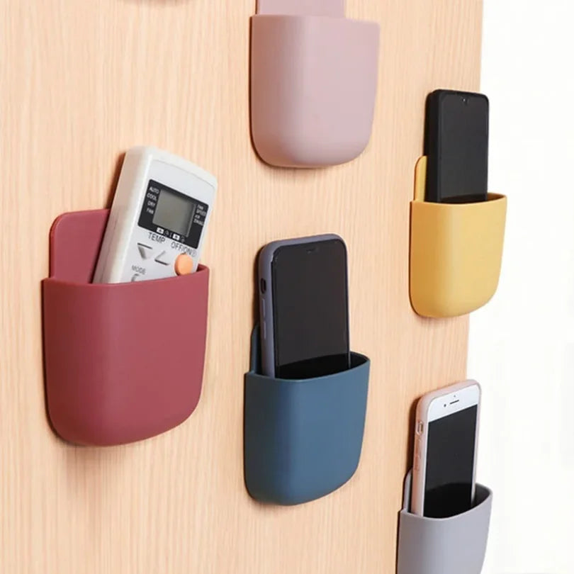 porte objets mural rose bleu marine gris moderne adhésif minimaliste rangement téléphone télécommande
