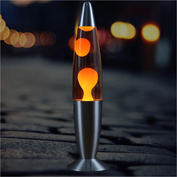 lampe lave transparente boules colorées base métallique gris classique rétro chambre veilleuse nocturne anniversaire