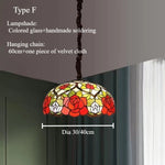 lampe suspendue tiffany multicolore art nouveau vintage motifs floraux chaîne métallique
