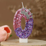 bougies chiffres paillettes rose violet blanches décoratives anniversaire enfants soja transparentes flamme colorée.NUMBER