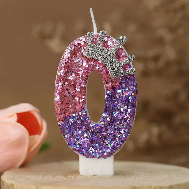 bougies chiffres paillettes rose violet blanches décoratives anniversaire enfants soja transparentes flamme colorée.NUMBER