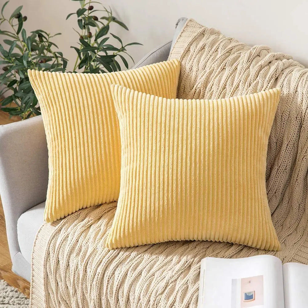 housse coussin velours côtelé orange rayé décorative canapé salon moderne zip invisible textile doux