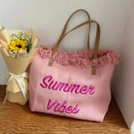 sac plage toile réutilisable pliable boho chic poignées cuir multiple usage femmes pique nique