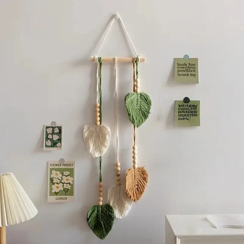 suspension murale feuilles vert bois boho naturelle deco chambre salon