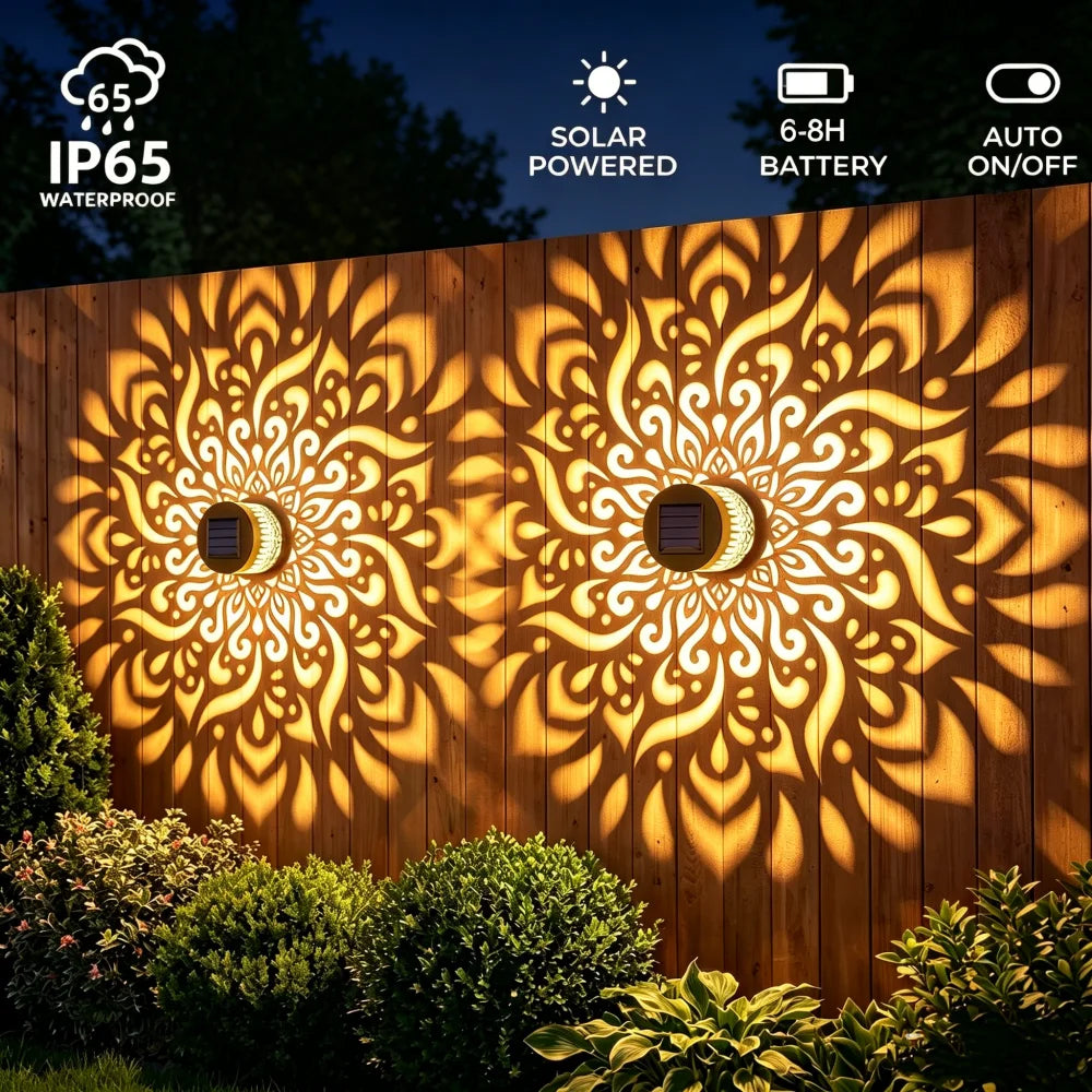 lampe solaire décorative mandala ajouré floral extérieur jardin clôture porche lumière chaude lumière colorée