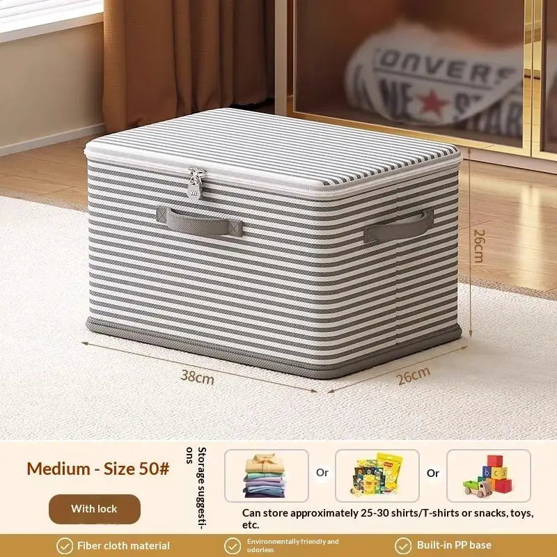 boîtes rangement gris moderne rayures horizontales poignées anti poussière organisation placard voyage literie