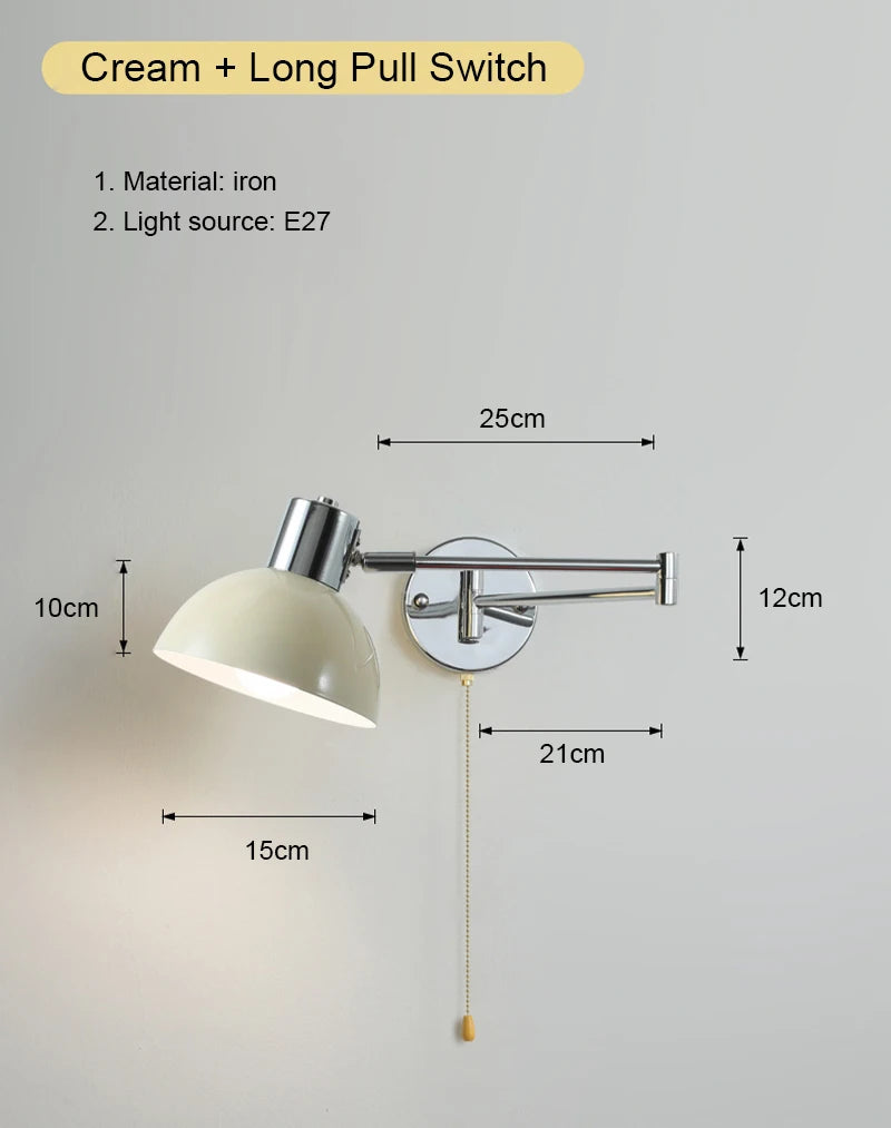 lampe murale articulée chrome plissée éclairage quotidien moderne interrupteur cordonversible