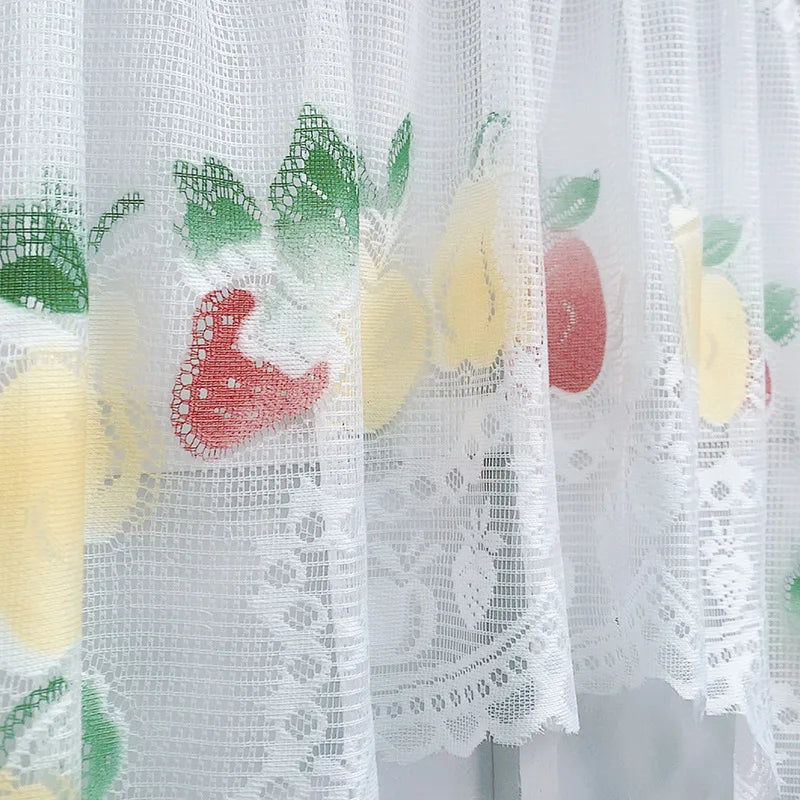 rideau blanc brodé fruits feuilles verte suspension maison erotique floral pastorale