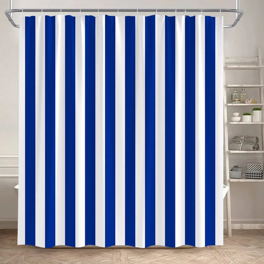 Rideau de douche rayé bleu et blanc