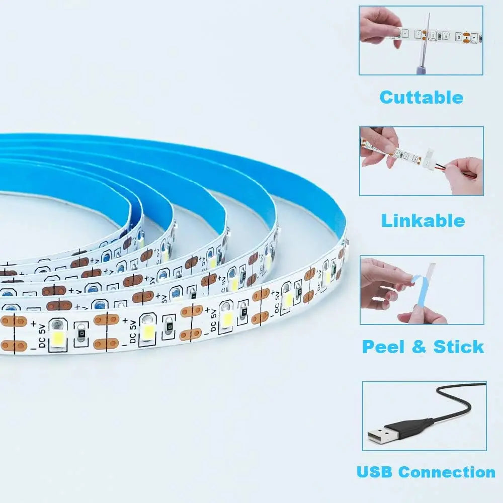 ruban led flexible blanc adhésif moderne éclairage décoration maison 2m câble usb