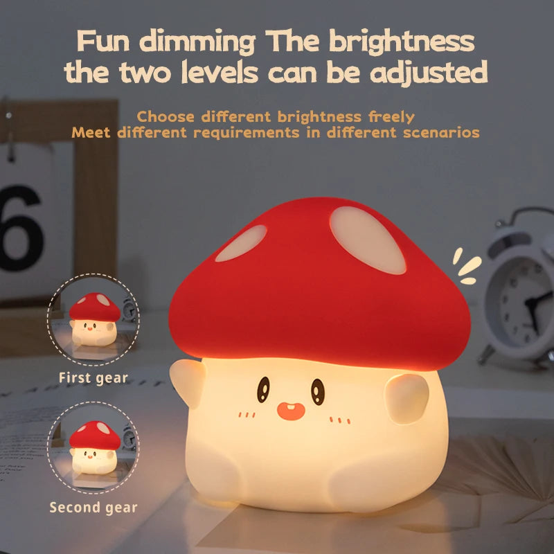 veilleuse nuit forme champignon rouge blanche capteur tactile rechargeable mignon cartoon chambre enfant